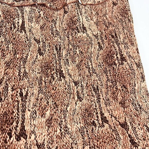 Express Mini Dress Womens Large Brown Smocked Snake Print Spaghetti Strap new - Picture 5 of 10